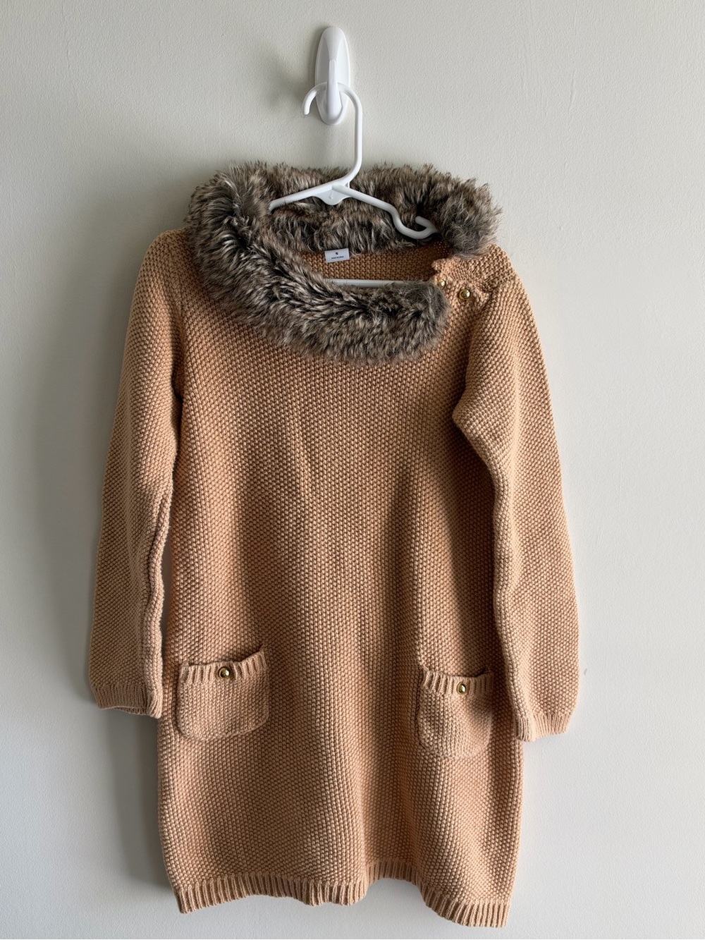 Janie and Jack Faux Fur Collard Waffle Knit Sweater Dress